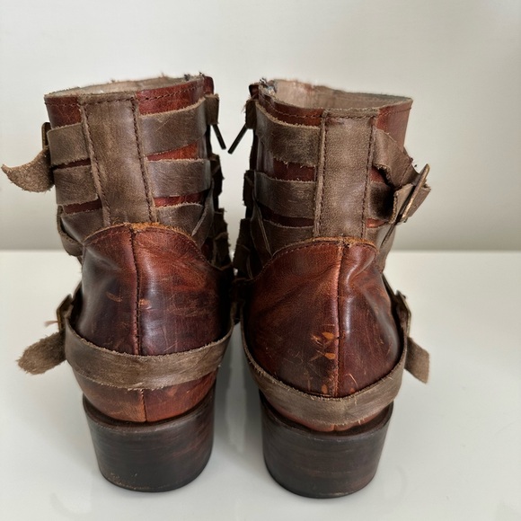 Freebird by Steven- Sammi Boot Multi Strap Leather Ankle Booties Cognac Size 10 - Picture 5 of 15